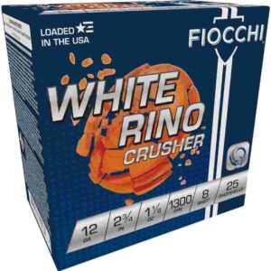 Fiocchi White Rino Crusher Shotshells 12 ga 2-3/4" 1-1/8oz 1300 fps #8 25/ct