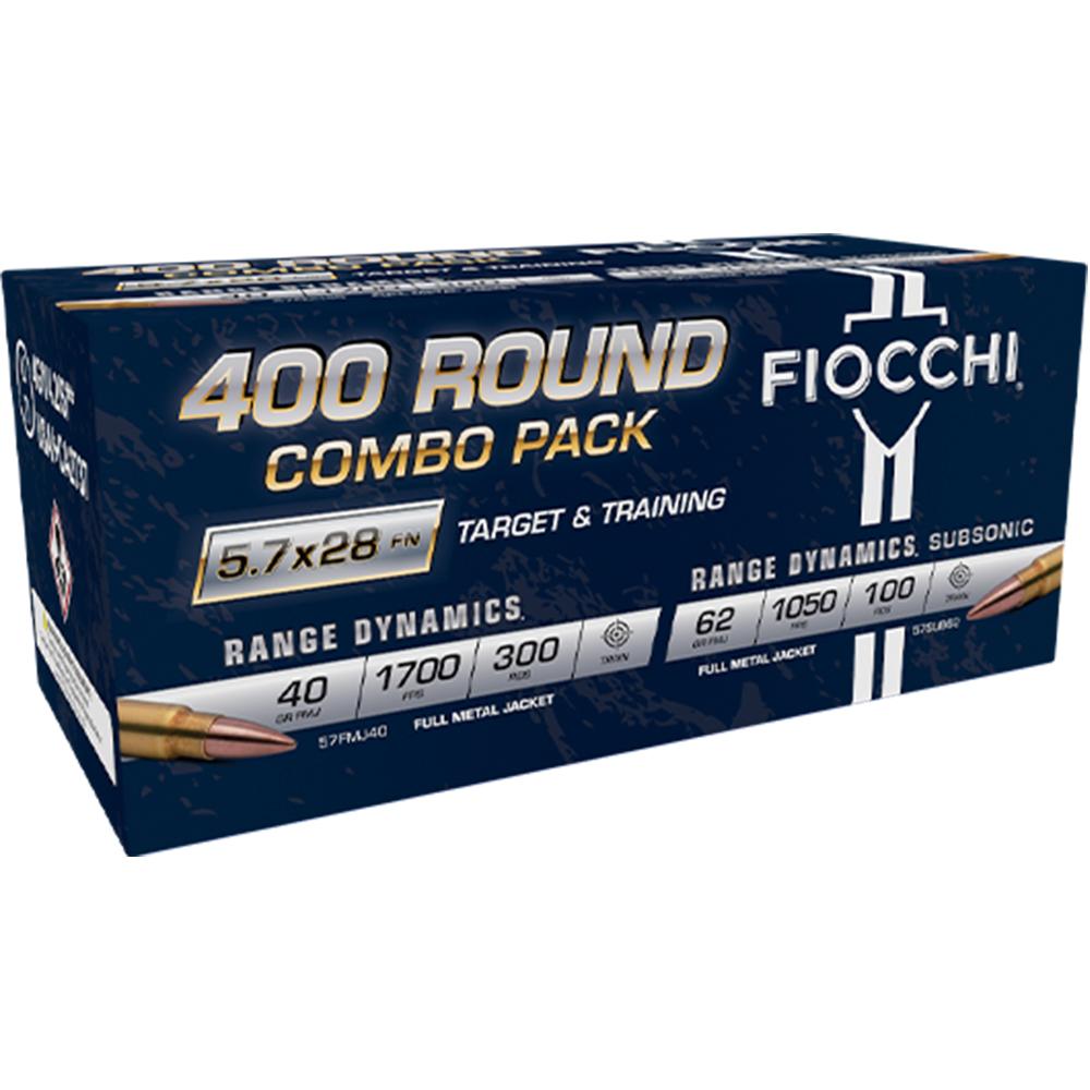 https3A2F2Fmedia.chattanoogashooting.com2Fimages2Fproduct2FXN57COMSUB2FXN57COMSUB 1.jpg Fiocchi Target & Training Combo Pack Ammunition 5.7x28mm 40gr FMJ 1700fps 150/ct(2) & 62gr FMJ 1050fps 50/ct(2) (400/ct Total)