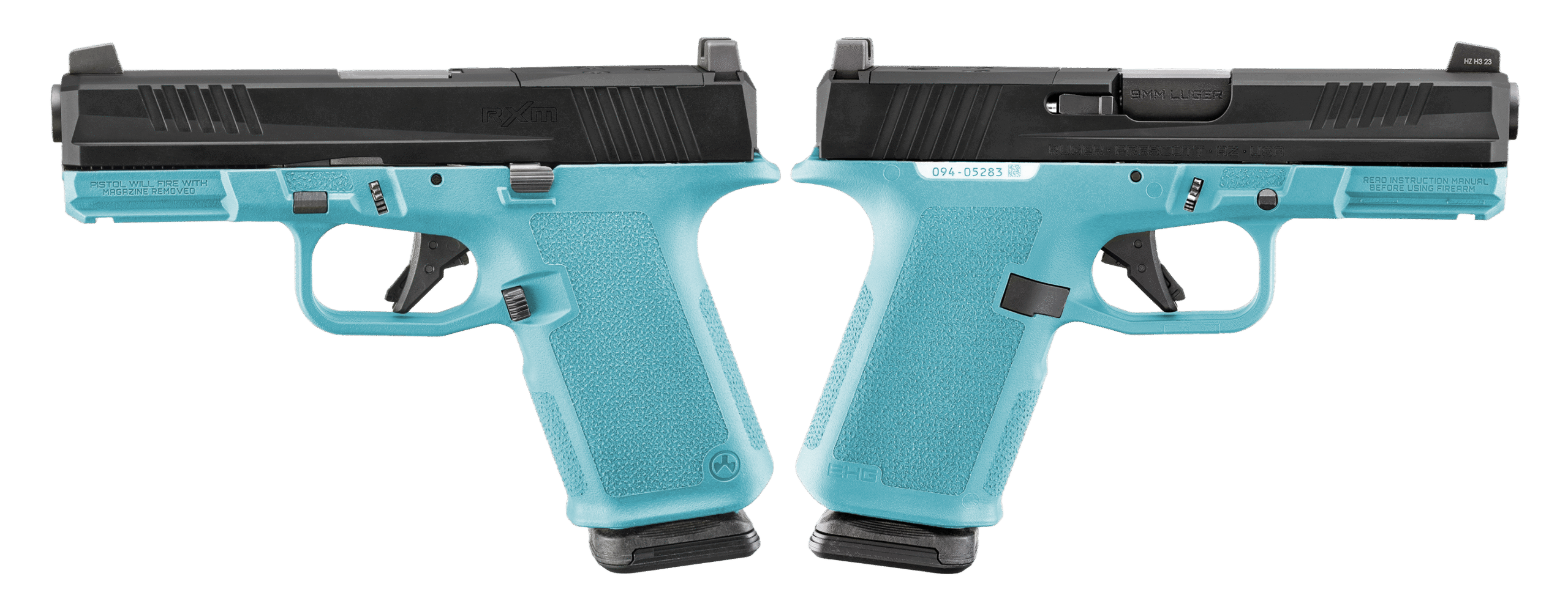 image full 8173 c9e601001116f183a82581fc98724a34.png RUGER RXM 9MM PISTOL 4" BBL ROBIN EGG BLUE MAGPUL EHG, O.R. 2-15RD MAGS - ORION EXCLUSIVE