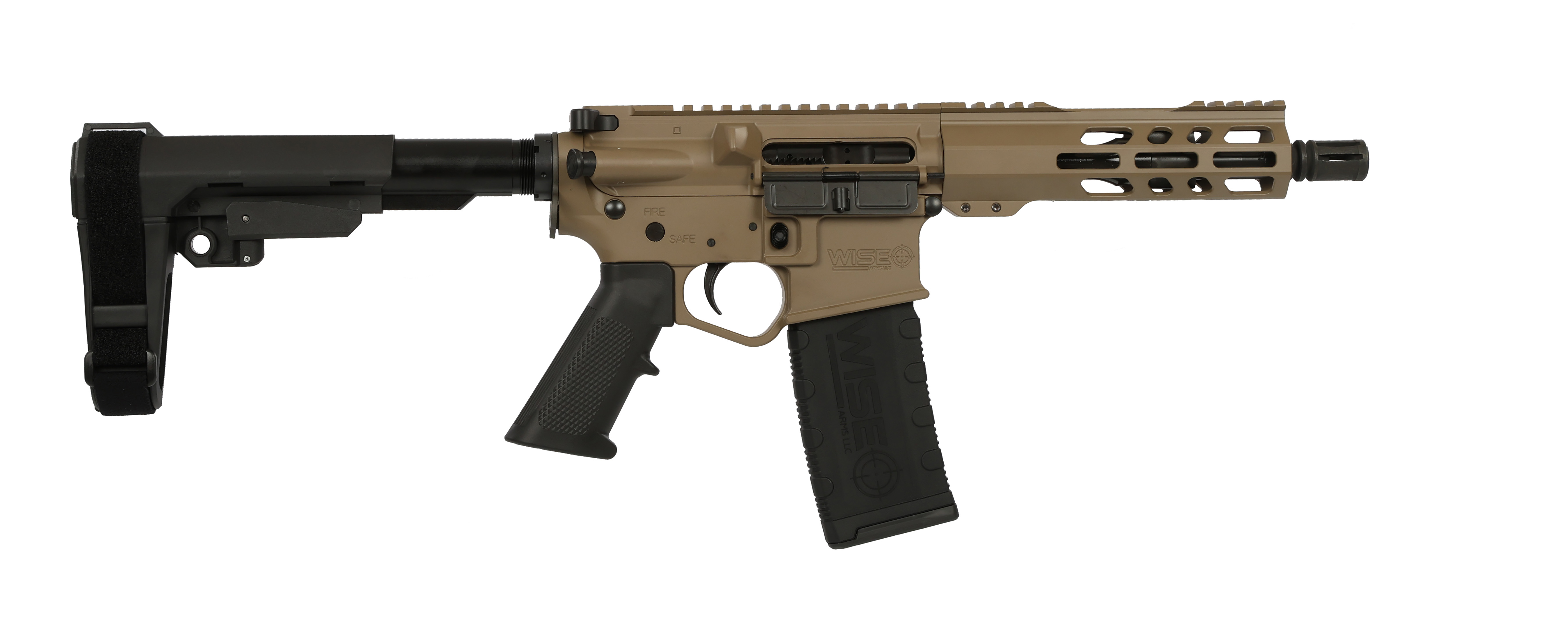 Wise Arms WA-15B Pistol, .300 AAC Blackout, 7.5-Inch Barrel, FDE, SBA3 Brace, 30-Round