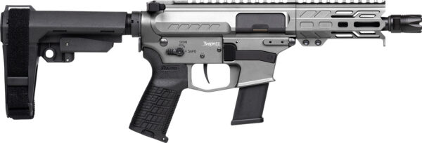 CMMG 45A150FTNG Banshee FE MkG 45 ACP 13+1 5" Black Nitride Threaded Barrel, M-LOK Handguard, Titanium Cerakote Aluminum Receiver w/Picatinny Rail, Black Polymer CMMG RipBrace, CMMG Zeroed Grip