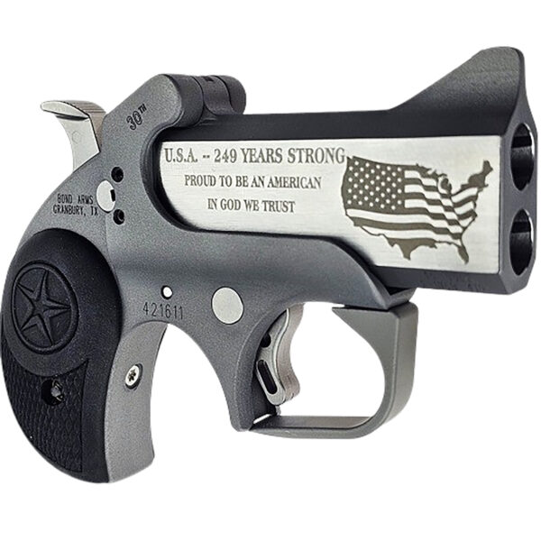 Bond Arms BA30TH-45LC/410 30th XL 45 Colt (Long Colt)/410 Gauge 2 Shot 3" Engraved Matte Stainless Steel Barrel, Rough Matte Stainless Steel Frame, Black Nylon Grips