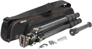 Leupold Pro Guide CF-436 carbon fiber tripod kit folded and extended