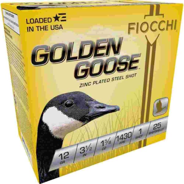 Fiocchi Golden Goose 12 Gauge 3.5in #1 Steel Shot Shells, 25-Round Box