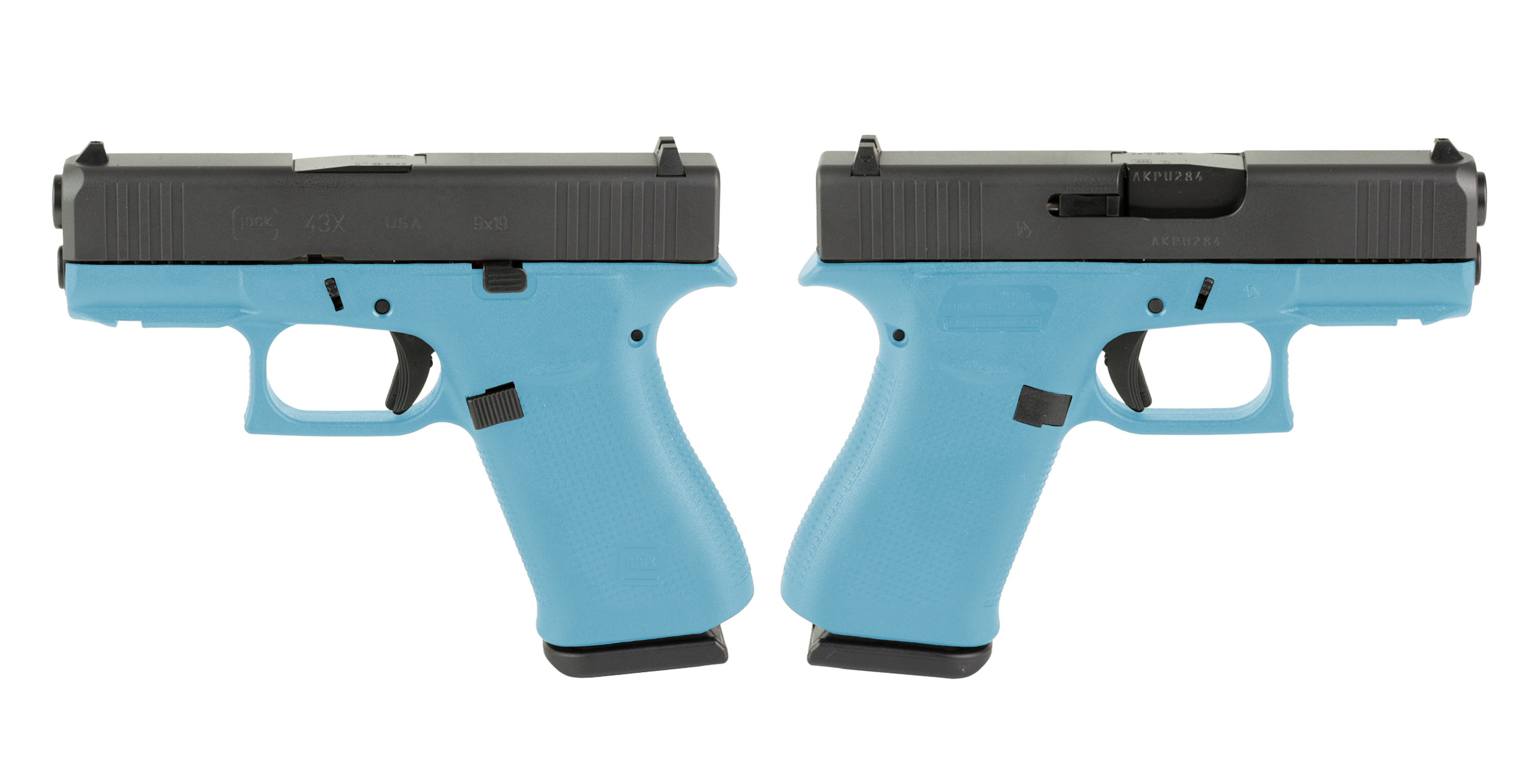 Glock G43X Pistol, 9mm, 3.41-Inch, Tiffany Blue, Night Sights, 10-Round - Glock