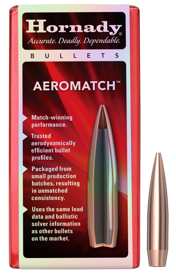 Hornady 22771 Aeromatch 22Cal 69gr Hollow Point Boat Tail 100 Per Box/25 Case
