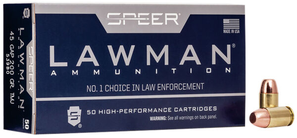 Speer 53980 Lawman 45GAP 200gr Total Metal Jacket Flat Nose 50 Per Box/20 Case