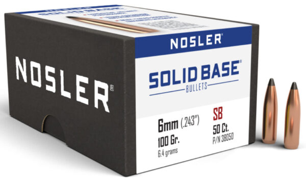 Nosler Solid Base 6mm 100gr Soft Point Rifle Bullets, 50 Count