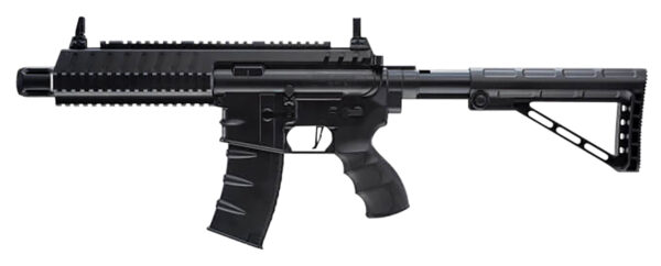 Umarex 2252120 Steel Strike Air Rifle CO2 177 BB Single Shot Or 6 Round Burst Mode, 30rd Drop Free Magazine, 900 BB Capacity Reservoir, Flat Top Picatinny Rail, Flip Up Sights, Adjustable Stock