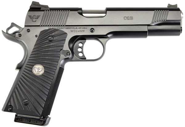 Wilson Combat CQBFS9 1911 CQB Full Size Frame 9mm Luger 10+1 5" Match Grade Barrel, Black Serrated Carbon Steel Slide, Black Armor-Tuff Carbon Steel Frame w/Beavertail, Black G10 Starburst Grip