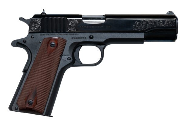 COLT 1911 GOVERNMENT CLASSIC 45ACP 5IN BARREL 7RD BLACK BARLEYCORN TABS GOLD SCROLLED O1911C-CX006T