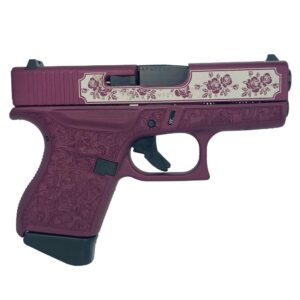 Glock 43 Custom Engraved Pistol, 9mm, Black Cherry Roses vs Paisley, 6-Round