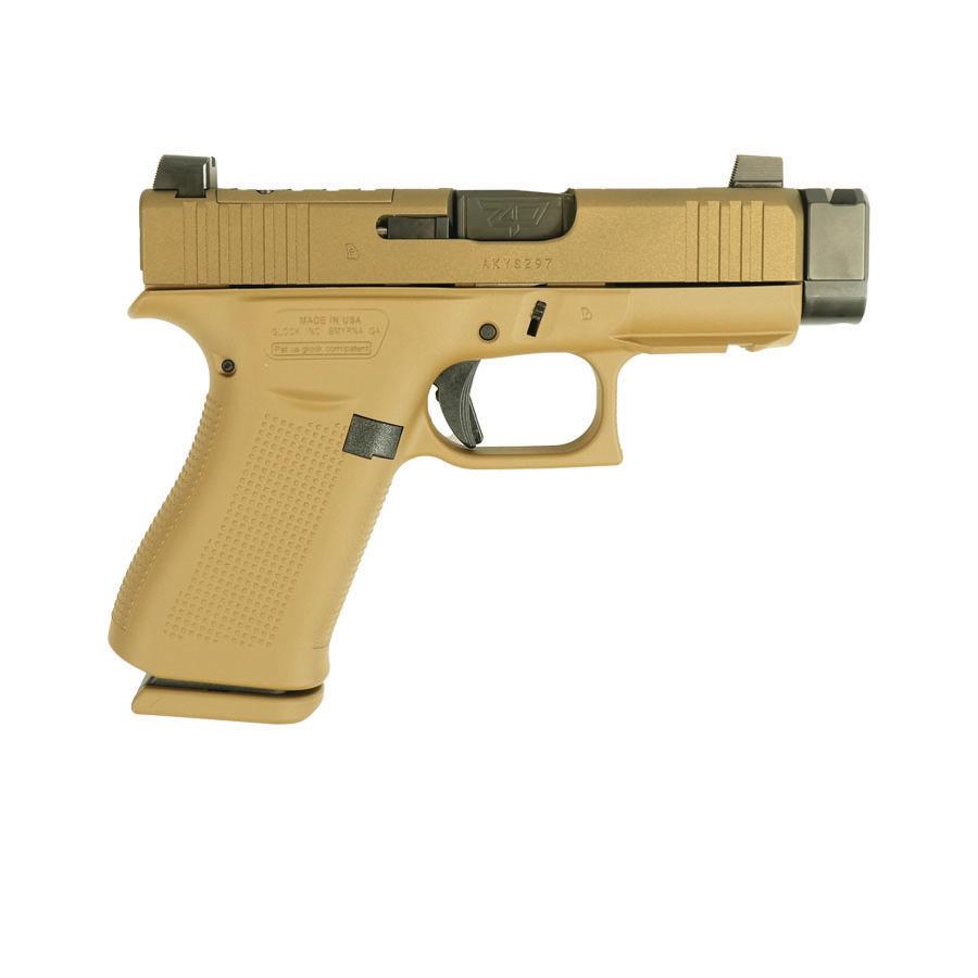 https3A2F2Fmedia.chattanoogashooting.com2Fimages2Fproduct2FGLUX4350201FRDTCP2Fgl43x fxs 9mm 2 10rd mag frt rail usa tan cerakote supp ht sgt blk brll glux4350201frdtcp 0001 Right