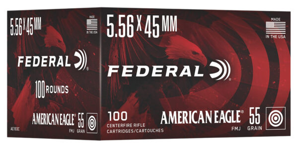 Federal American Eagle 5.56x45mm 55gr FMJ Ammo, 100-Round Box