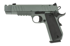 Tisas Arms 10100135 1911 Night Stalker Carry 45 ACP 8+1 4.25" Black Bull Barrel, Gray Cerakote Carbon Steel Serrated Slide, Gray Cerakote Carbon Steel Frame w/Beavertail & Picatinny Rail, Black Rubber
