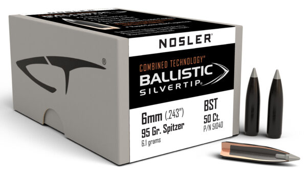Nosler Ballistic Silvertip 6mm 95gr Spitzer Point Bullets, 50-Count