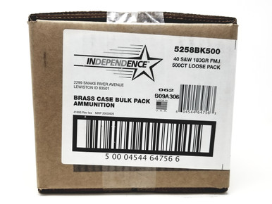 CCI 40 S&W Ammunition Independence 5258BK500 180 Grain Full Metal Jacket Loose Bulk Pack of 500 Rounds
