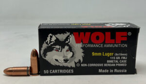 Wolf Performance 9mm Luger Bi-Metal Steel Ammunition WPA9MMBM 115 Grain Full Metal Jacket 50 Rounds