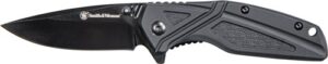 S&W Black Rubber Folding Knife, 3-Inch Black-Oxide Blade