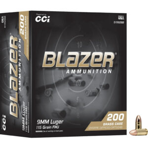CCI Blazer Brass Pistol Ammo 9mm Luger 115gr. FMJ 200 rd.