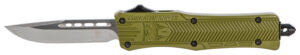 CobraTec Knives SODCTK1SDNS CTK-1 Small 2.75" OTF Drop Point Plain D2 Steel Blade/OD Green Aluminum Handle Features Glass Breaker Includes Pocket Clip