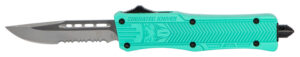 CobraTec Knives STFCTK1SDS CTK-1 Small 2.75" OTF Drop Point Part Serrated D2 Steel Blade/ Tiffany Blue Aluminum Handle Features Glass Breaker Includes Pocket Clip