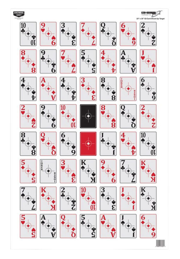 Birchwood Casey 37028 EZE-Scorer Playing Cards Paper Hanging 23" x 35" Black/Red 100 Per Pkg