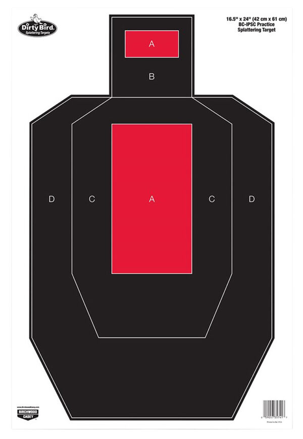 Birchwood Casey 35743 Dirty Bird IPSC Tagboard Hanging Pistol 16.50" x 24" Black/Red White Impact Splatter 3 Per Pkg