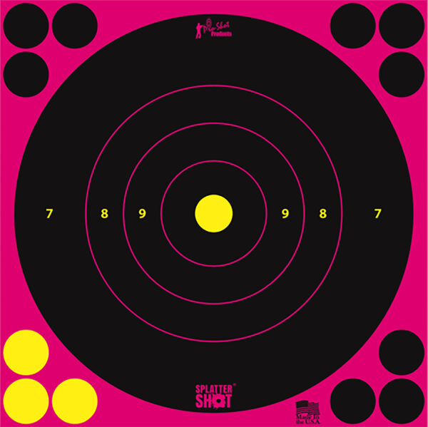 Pro-Shot 8BPINK6PK SplatterShot Self-Adhesive Paper Black/Pink 8" Bullseye 6 Pack