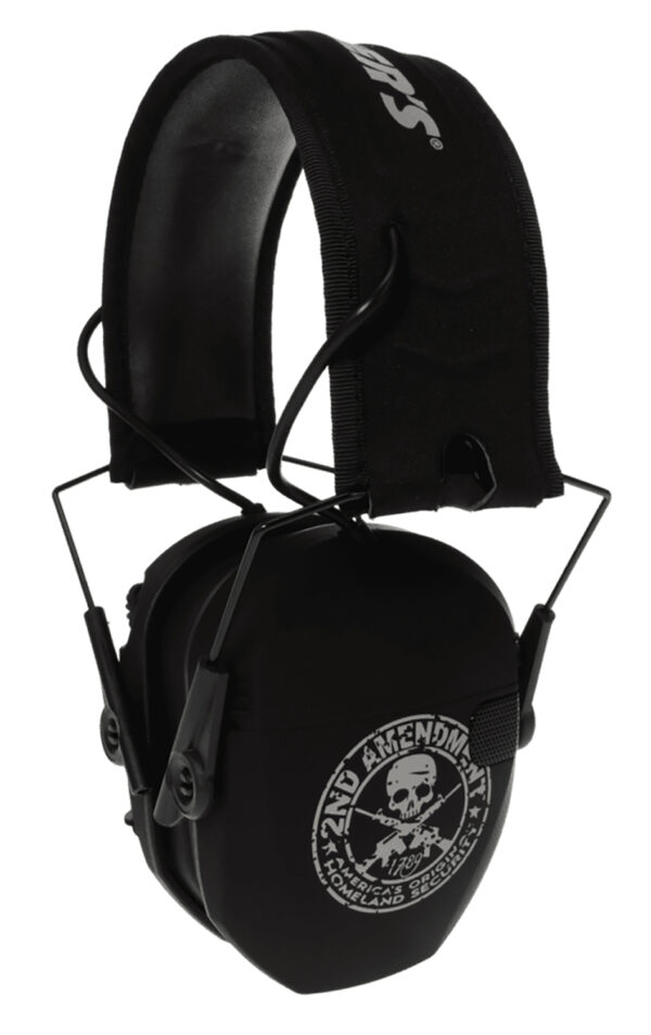 Walker's GWPRSEMFS2A Razor Slim Electronic Freedom Muff 23 dB Over the Head Black w/Distressed 2nd Amendment Polymer
