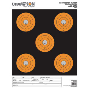 Champion Targets 45555 Shotkeeper 5" Bullseye Paper 100 yds Pistol/Rifle Large Black/Orange 12 PK