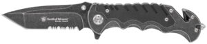 Smith & Wesson Knives SWBG10SCP Border Guard 3.50" Folding Part Serrated Stainless Steel Blade 4.80" Aluminum/G10 Handle Includes Pocket Clip