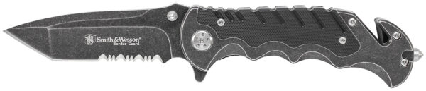 Smith & Wesson Knives SWBG10SCP Border Guard 3.50" Folding Part Serrated Stainless Steel Blade 4.80" Aluminum/G10 Handle Includes Pocket Clip