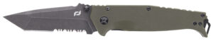 Schrade 1159324 Melee 3.50" Folding Tanto Part Serrated Dark Stonewash D2 Steel Blade 4.50" OD Green G10/SS Handle
