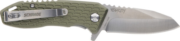 Schrade 1159317 Tenacity Folding Modified Drop Point Part Serrated Satin AUS-10A SS Blade, Green Aluminum Handle