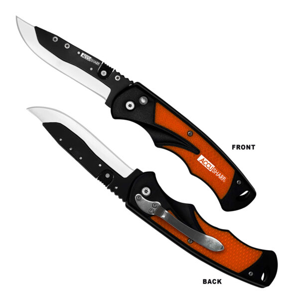 AccuSharp 741C Replaceable Blade Razor 3.50" Folding Plain Stainless Steel Blade/Blaze Orange Ergonomic Anti-Slip Anodized Aluminum Handle/ Includes 2 Replacement Blades/Belt Clip