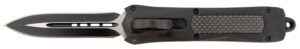 Steel River Knives A163BD Spartan 3.50" OTF Dagger Plain Black/Silver 440C SS Blade/ Black w/Carbon Fiber Inlay Aluminum Zinc Alloy Handle
