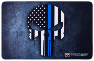 TekMat TEKR17PUNISHERBL Punisher Blue Line Cleaning Mat Black/White/Blue Rubber 11"x17" Blue Line Punisher Skull