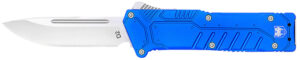 CobraTec Knives BLUSFDNS Special Forces 3.25" OTF Drop Point Plain Satin D2 Steel Blade, 4.75" Blue Textured Anodized Aluminum Handle