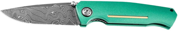 Boker Damascus Drop Point Folding Knife, Green Aluminum Handle