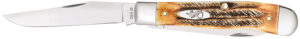 Case 03573 Trapper 3.25" Folding Clip Point/Spey Plain Mirror Polished Tru-Sharp SS Blades, Burnt Dark Amber 6.5 BoneStag Handle