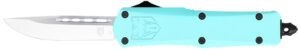 CobraTec Knives STBFS3DNS FS-3 Small 2.75" OTF Drop Point Plain D2 Steel Blade, 4.25" Mint Blue Aluminum Alloy Handle
