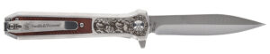 Smith & Wesson Knives 1205011 Unwavered 3.50" Folding Dagger, Plain Stonewashed 8Cr13MoV SS Blade, 4.25" Rosewood w/SS Scales Handle