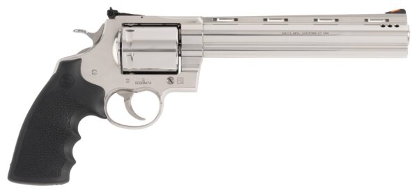 Colt Mfg KODIAKSP8RTS Kodiak 44 Mag 6 Shot 8" Stainless Ported Vent Rib Barrel, Stainless Unfluted Cylinder & Stainless Steel Frame, Black Rubber Grip, Exposed Hammer