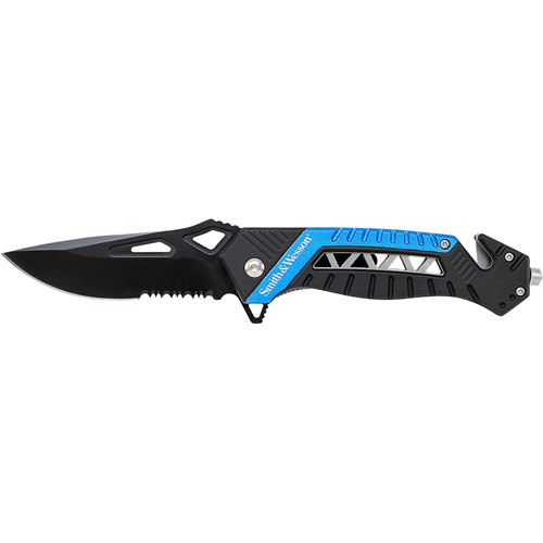 Smith & Wesson SW608 Liner Lock Folding Knife, Black and Blue Aluminum Handle