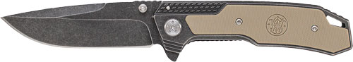 Smith & Wesson Stonewash Drop Point Folding Knife, Coyote Tan G10