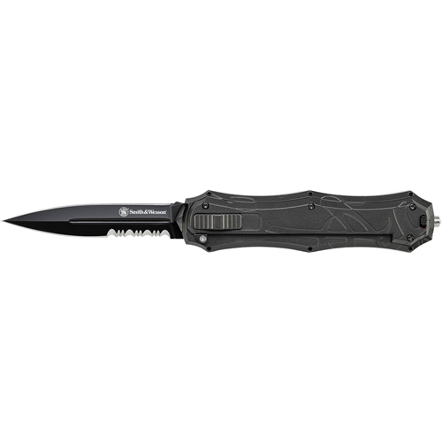 S&W OTF Assist Knife, 3.6-inch 40% Serrated Spear Point, Black