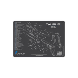 TAURUS G3 SCHEMATIC HANDGUN MAT - CHARCOAL GRAY/CERUS BLUE, 12" X 17"