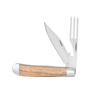 ABKT Cattleman Chuckwagon Trapper Knife with Fork Blade, Zebrawood