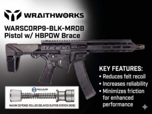 Wraithworks WARSCORP9 Roller Delayed Side-Charging AR Pistol - Black | 9mm | 8.5" Barrel | 7" M-LOK Rail | SB Tactical HBPDW Brace | Accepts Scorpion Mags